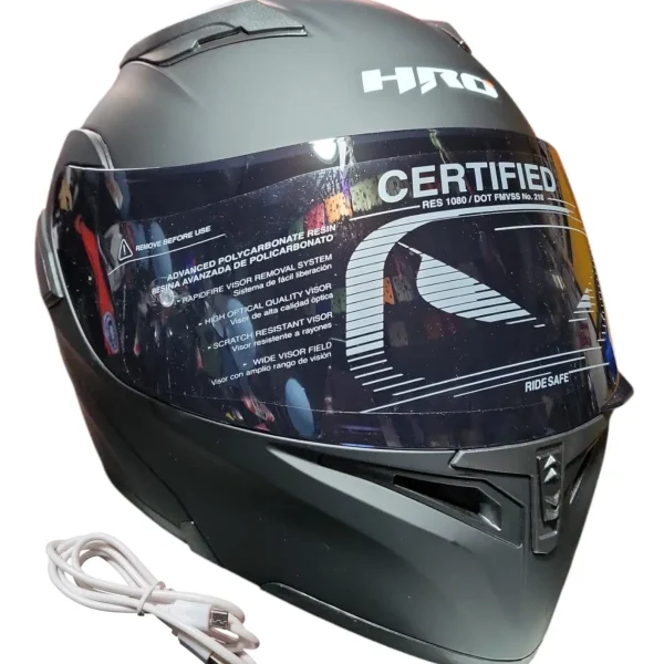 CASCO NEGRO MATE LUZ STOP SOLID 3400 VISOR OSCURO HRO