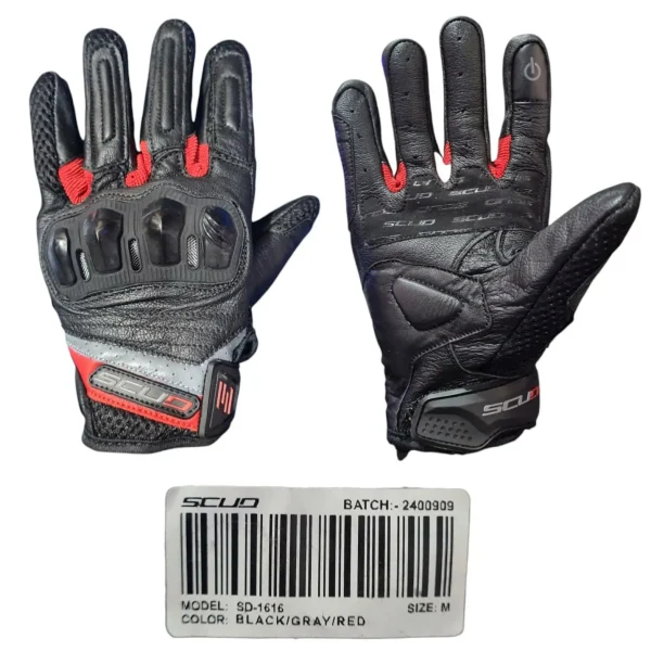 GUANTE TIPO CUERO NEGRO ROJO GRIS PROTECTOR SCUD