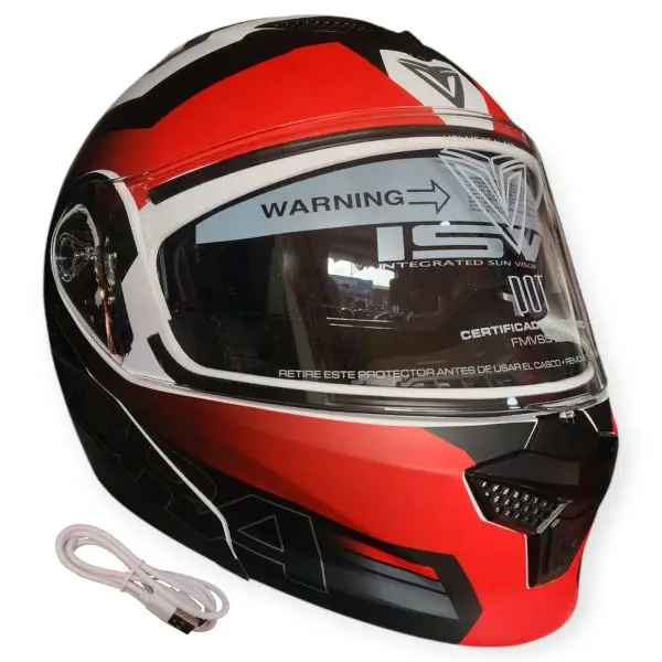 CASCO MODULAR CON LUZ ATTO BANDS BLANCO ROJO GRIS FIBRA