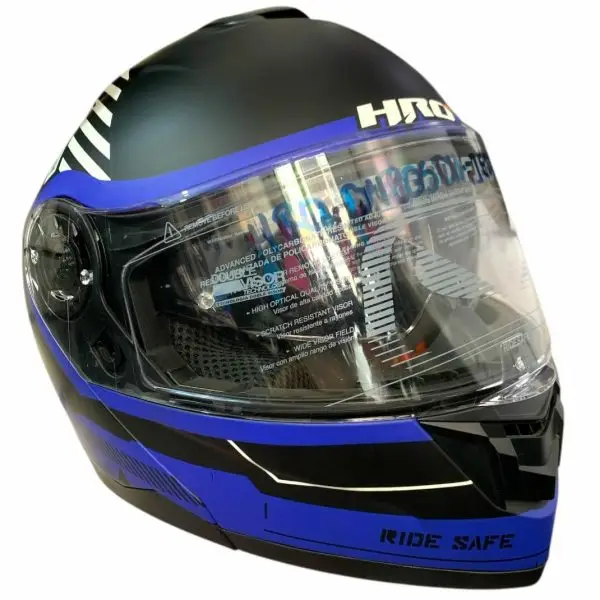 CASCO DOBLE PROPOSITO NEGRO/AZUL MATE LETRAS BLANCAS TALLA M HRO