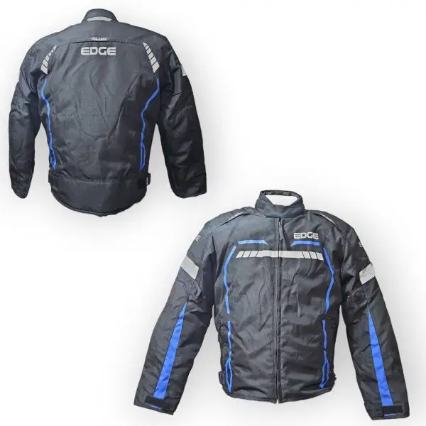 CHUMPA MOTORISTA JACKET NEGRO/AZUL TALLA M L XL EDGE