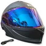 CASCO MODULAR NEGRO MATE VISOR AZUL REVO CON LUZ STOP WOLF