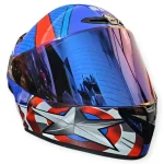 CASCO INTEGRAL AZUL BLANCO ROJO CAPITAN VISOR AZUL REVO WOLF