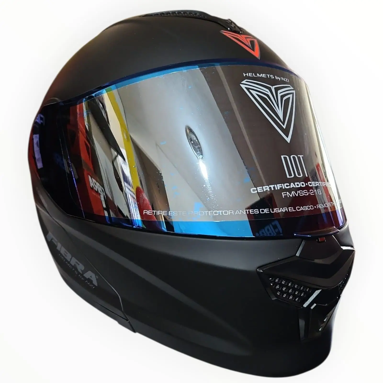 1785287624_CASCO20NEG20VIS20AZ20PLAT.jpeg CASCO MODULAR NEGRO MATE VISOR AZUL ALERON PLATA FIBRA - Imagen 1
